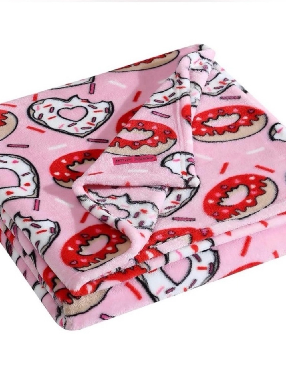 Betsy Johnson Donut Hearts Plush Throw Blanket NWT